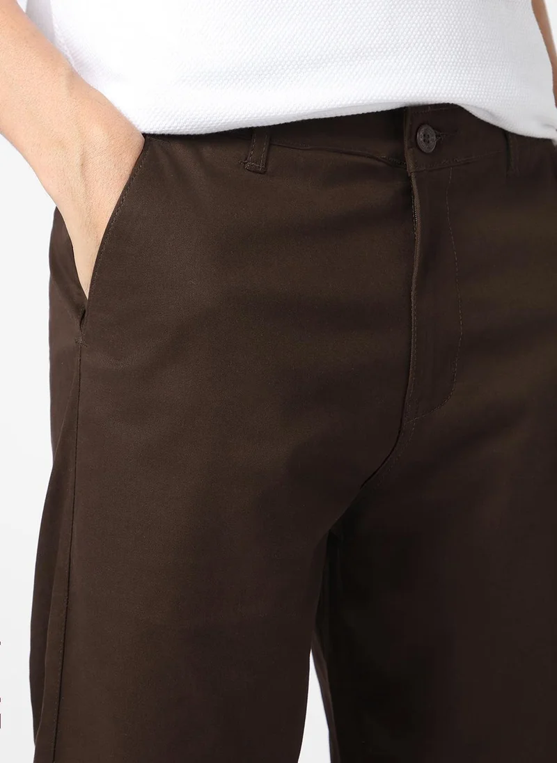 Urbano Fashion  Urbano Fashion Men's Chocolate Brown Cotton Regular Fit Casual Chinos Trousers Stretch for Men | Best Price UAE